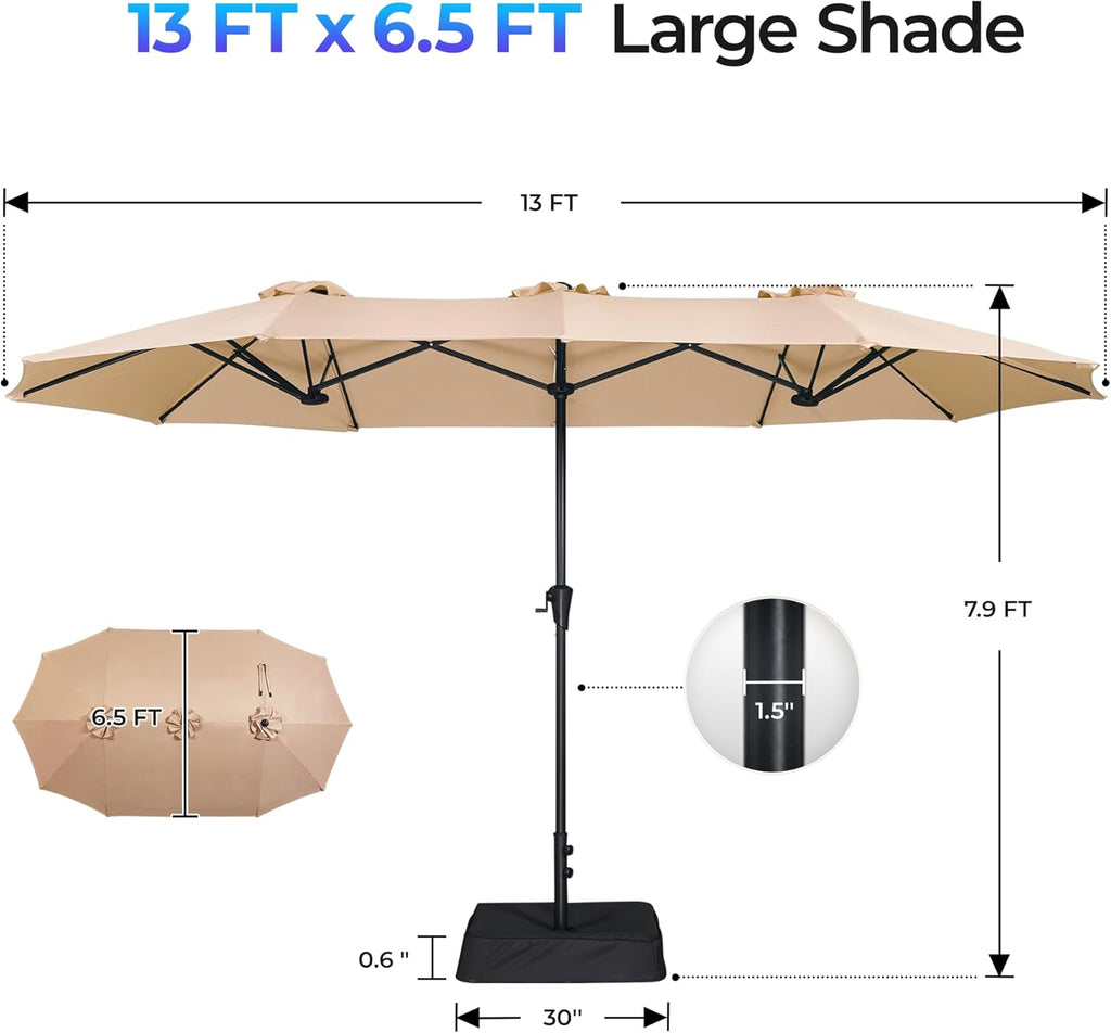 13FT Double-Sided Patio Umbrella with Base