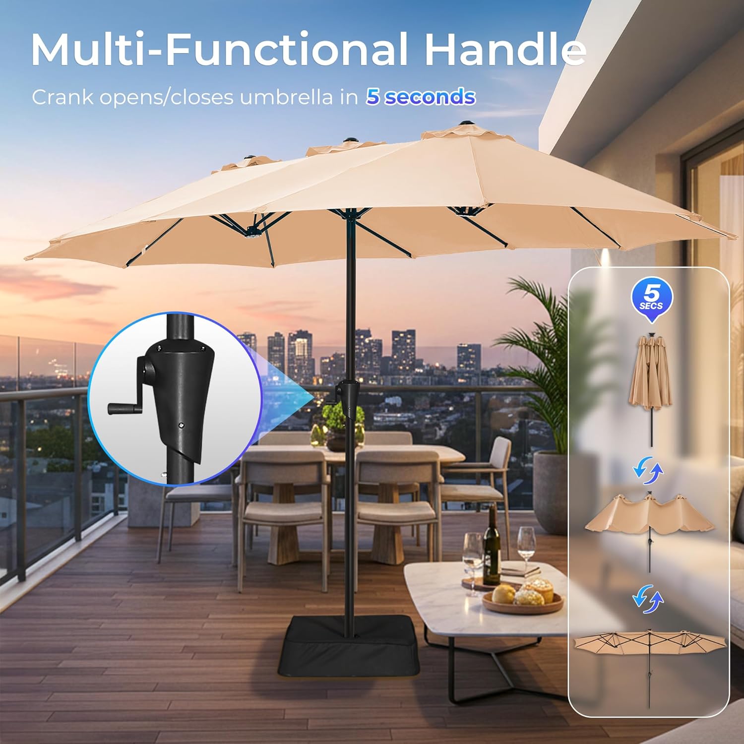 13FT Double-Sided Patio Umbrella with Base